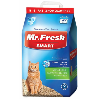 Mr.Fresh Smart древесный комкующийся наполнитель для короткошерстных кошек 9 л (4,2 кг) Россия 1 уп.