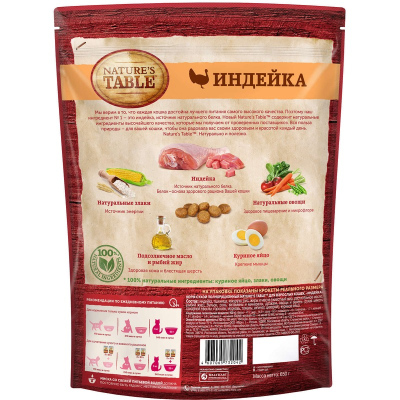 Natures Table полнорационный сухой корм для кошек, с индейкой 650 г премиум
