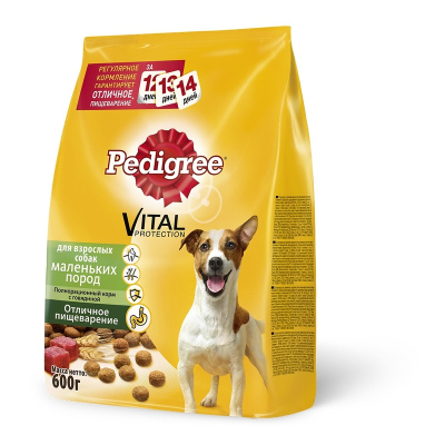 Pedigree полнорационный сухой корм для собак мелких пород, с говядиной 600 г эконом для взрослых