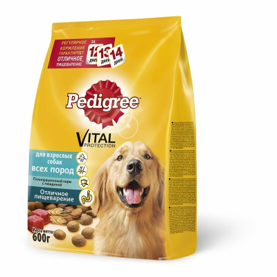 Pedigree полнорационный сухой корм для собак, с говядиной 600 г эконом для взрослых