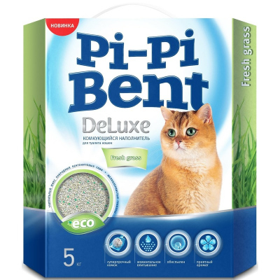 Pi-Pi Bent Deluxe Fresh Grass комкующийся наполнитель для кошек из бентонитовой глины 5 кг