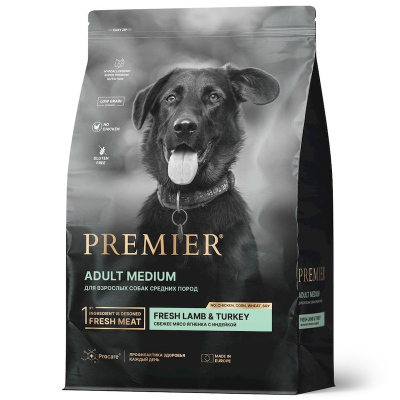 Premier Dog Lamb Turkey Adult Medium сухой корм для собак средних пород, свежее мясо ягненка с индейкой 3 кг