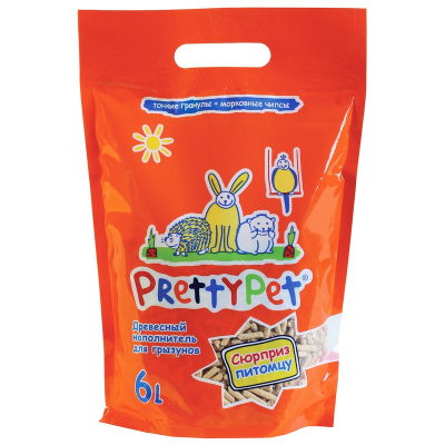 PrettyCat Premium наполнитель для грызунов и птиц древесный с морковными чипсами 2 кг для всех возрастов