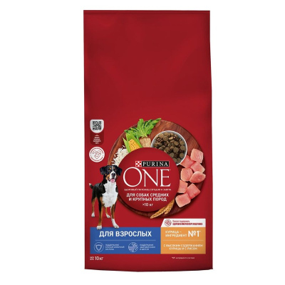 Purina ONE Adult сухой корм для собак средних и крупных пород, с курицей и рисом