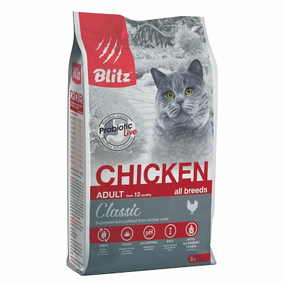 Blitz Classic Adult Cats Chicken полнорационный сухой корм для кошек, с курицей 2 кг