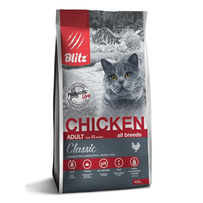 Blitz Classic Adult Cats Chicken полнорационный сухой корм для кошек, с курицей 400 г