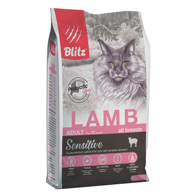 Blitz Sensitive Adult Cats Lamb полнорационный сухой корм для кошек, с ягненком 2 кг