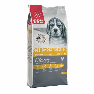 Blitz Classic Puppy Chicken Rice полнорационный сухой корм для щенков и юниоров, с курицей и рисом