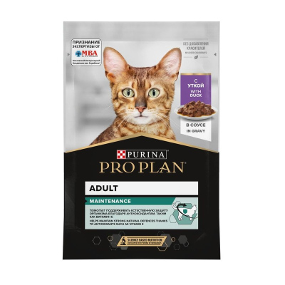 Pro Plan Adult влажный корм для кошек, с уткой, кусочки в соусе, в паучах 85 г взрослых с
