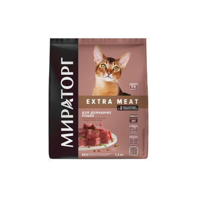 Мираторг Extra Meat Black Angus полнорационный сухой корм для кошек, с говядиной 1,2 кг для взрослых
