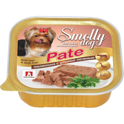 Зоогурман Smolly Dog Pate влажный корм для собак мелких и средних пород, паштет с телятиной и утиной печенью, в ламистерах 100 г