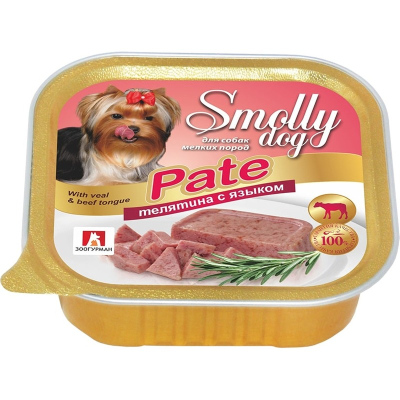 Зоогурман Smolly Dog Pate влажный корм для собак мелких и средних пород, пашет с телятиной и языком, в ламистерах 100 г