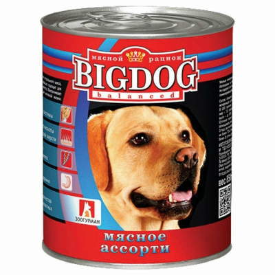 Зоогурман Big Dog влажный корм для собак средних и крупных пород, фарш из мясного ассорти, в консервах 850 г