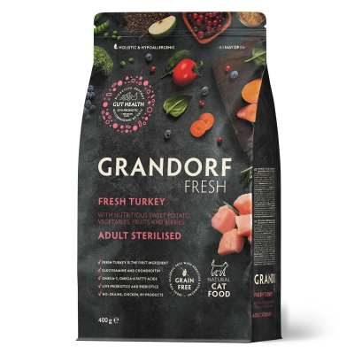 Сухой корм для стерилизованных кошек Grandorf Fresh из свежего мяса индейки с бататом 0,4 кг