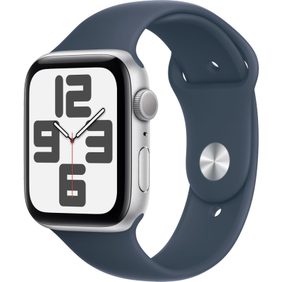 Часы Apple Watch SE 2023 GPS 44мм корпус из алюминия Серебро + ремешок Sport Band Грозовой синий (new)