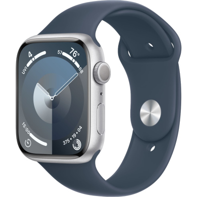 Часы Apple Watch Series 9 GPS 41мм корпус из алюминия Серебро + ремешок Sport Band Штормовой синий